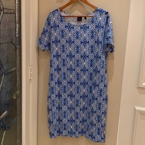 Blue printed short sleeve dress